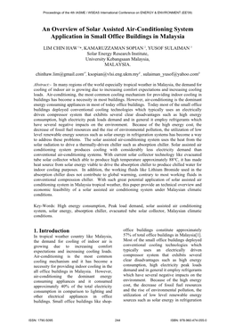 An Overview of Solar Assisted Air-Conditioning System Application in Small Office Buildings in Malaysia