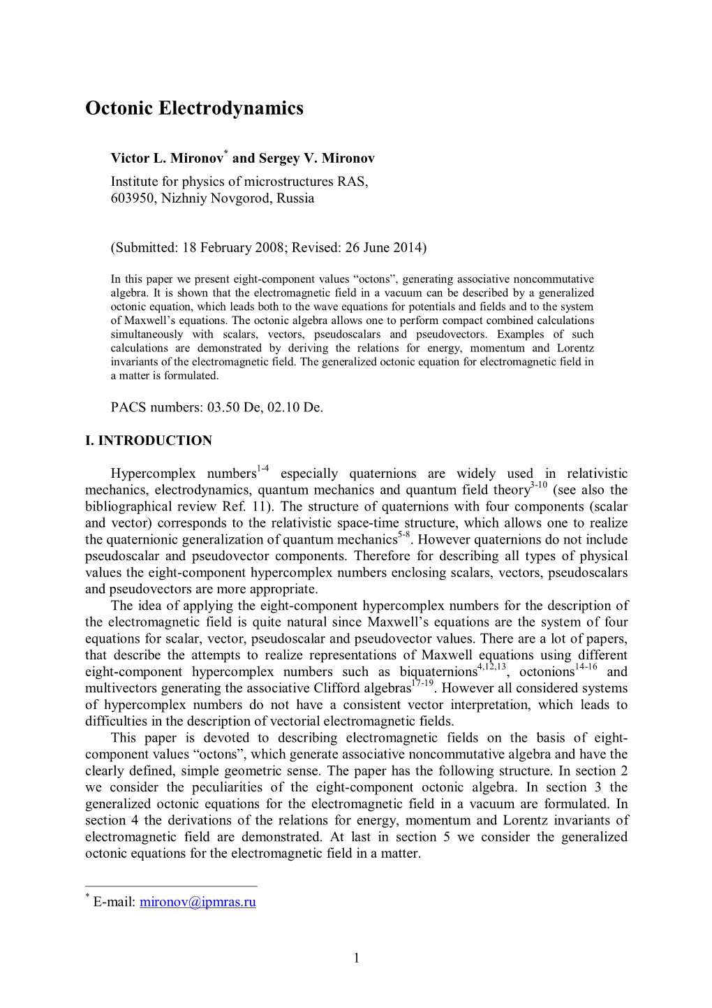 Octonic Electrodynamics