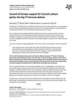 Council of Europe Support for Cornish Culture Ignites the Big TV Kernow Debate