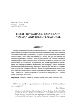 Erich Przywara on John Henry Newman and the Supernatural