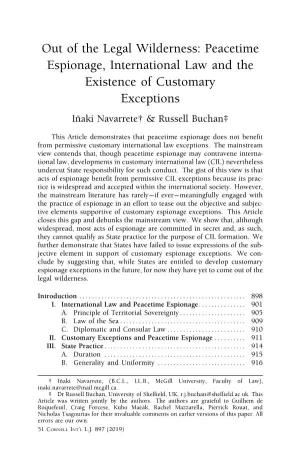 Peacetime Espionage, International Law and the Existence of Customary Exceptions I˜Naki Navarrete† & Russell Buchan‡