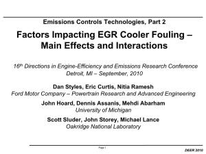 Factors Impacting EGR Cooler Fouling – Main Effects and Interactions