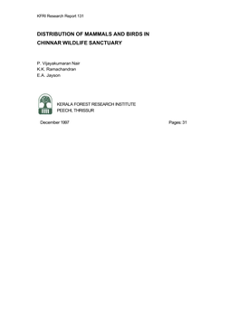 Distribution of Mammals and Birds in Chinnar Wildlife Sanctuary