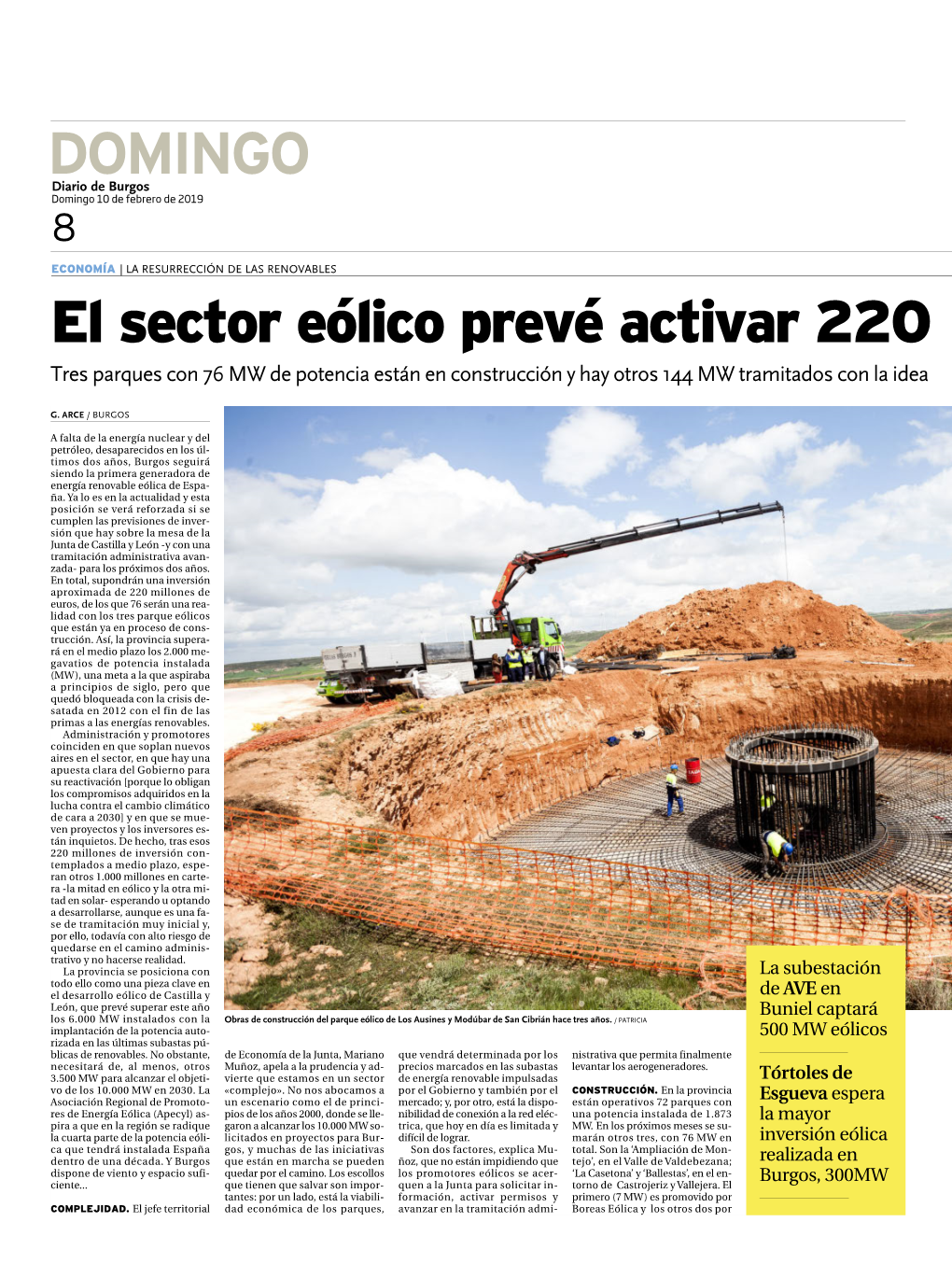 DOMINGO El Sector Eólico Prevé Activar 220 Millones En