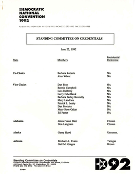 Standing Committee on Credentials June 25, 1992