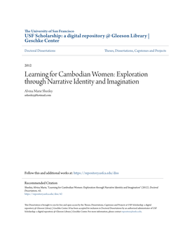 Learning for Cambodian Women: Exploration Through Narrative Identity and Imagination Alvina Marie Sheeley Asheeley@Hotmail.Com