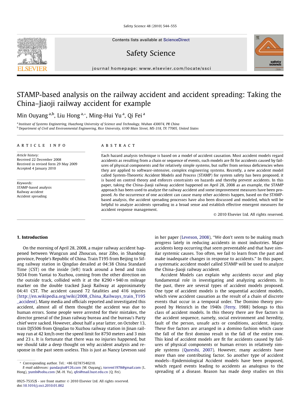 STAMP-Based Analysis on the Railway Accident and Accident Spreading: Taking the China–Jiaoji Railway Accident for Example