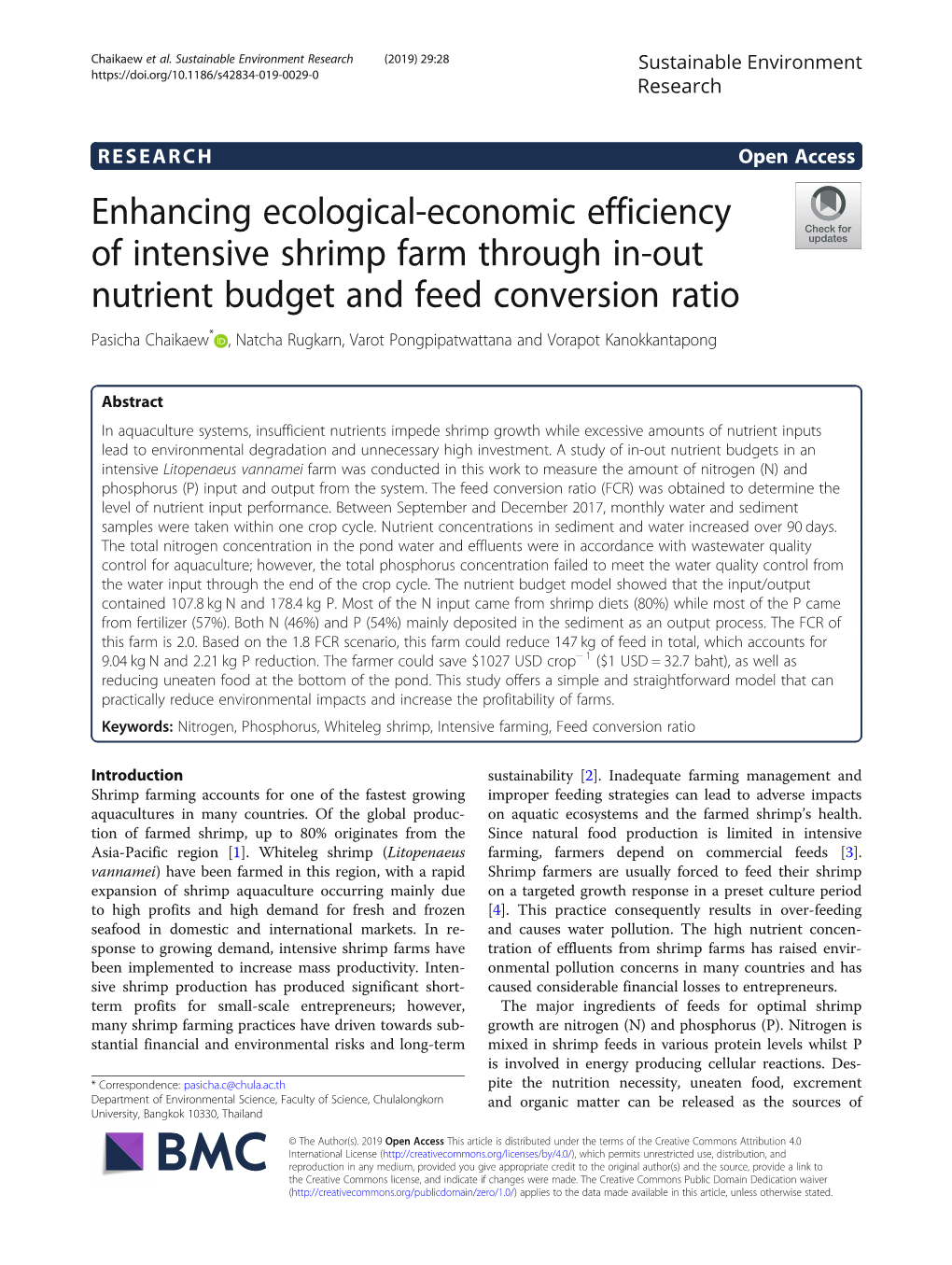 Enhancing Ecological-Economic Efficiency of Intensive Shrimp Farm