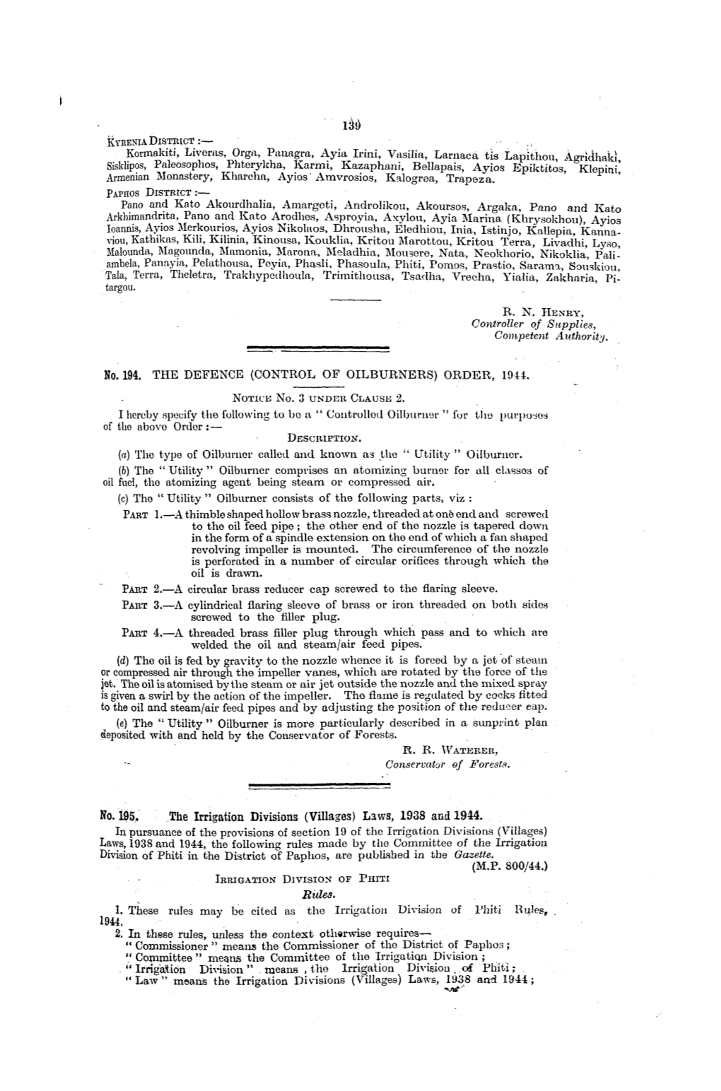 130 No. 195. the Irrigation Divisions (Villages) Laws, 1938 and 1944