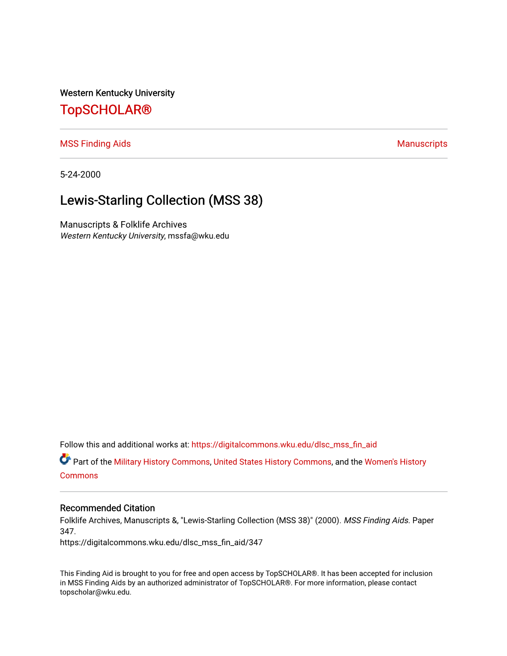 Lewis-Starling Collection (MSS 38)