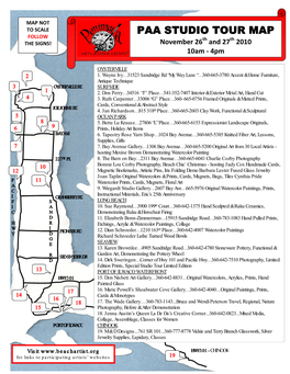 PAA STUDIO TOUR MAP FOLLOW Th Th the SIGNS! November 26 and 27 2010 10Am - 4Pm
