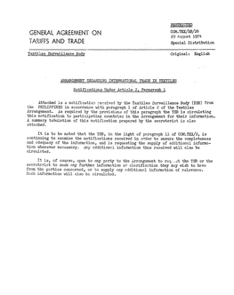 GENERAL AGREEMENT on COM.TEX/SB/26 29August 1974 TARIFFS and TRADE Special
