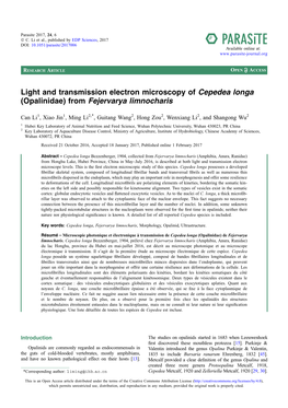 Light and Transmission Electron Microscopy of Cepedea Longa (Opalinidae) from Fejervarya Limnocharis