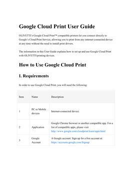 Google Cloud Print User Guide