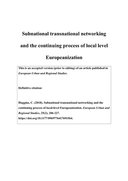 Subnational Transnational Networking and the Continuing Process of Local-Level Europeanization