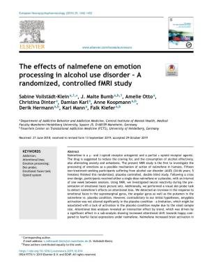 The Effects of Nalmefene on Emotion Processing in Alcohol Use Disorder –A Randomized, Controlled Fmri Study
