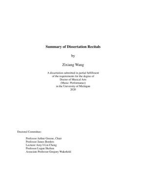 Summary of Dissertation Recitals by Zixiang Wang