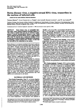 Borna Disease Virus, a Negative-Strand RNA Virus