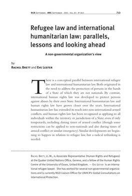 Refugee Law and International Humanitarian Law: Parallels, Lessons and Looking Ahead