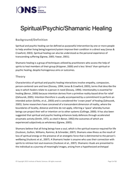 Spiritual/Psychic/Shamanic Healing