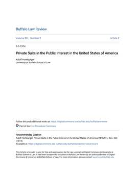 Private Suits in the Public Interest in the United States of America
