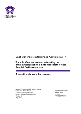 The Role of Entrepreneurial Networking on Internationalization of a Micro-Sized Born Global Swedish Fashion Company