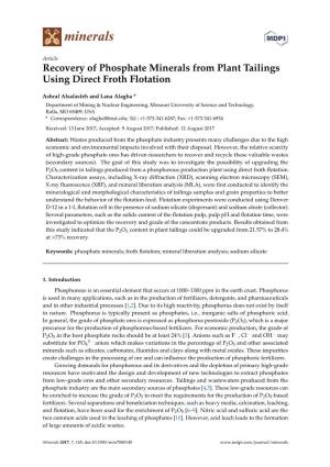 Recovery of Phosphate Minerals from Plant Tailings Using Direct Froth Flotation