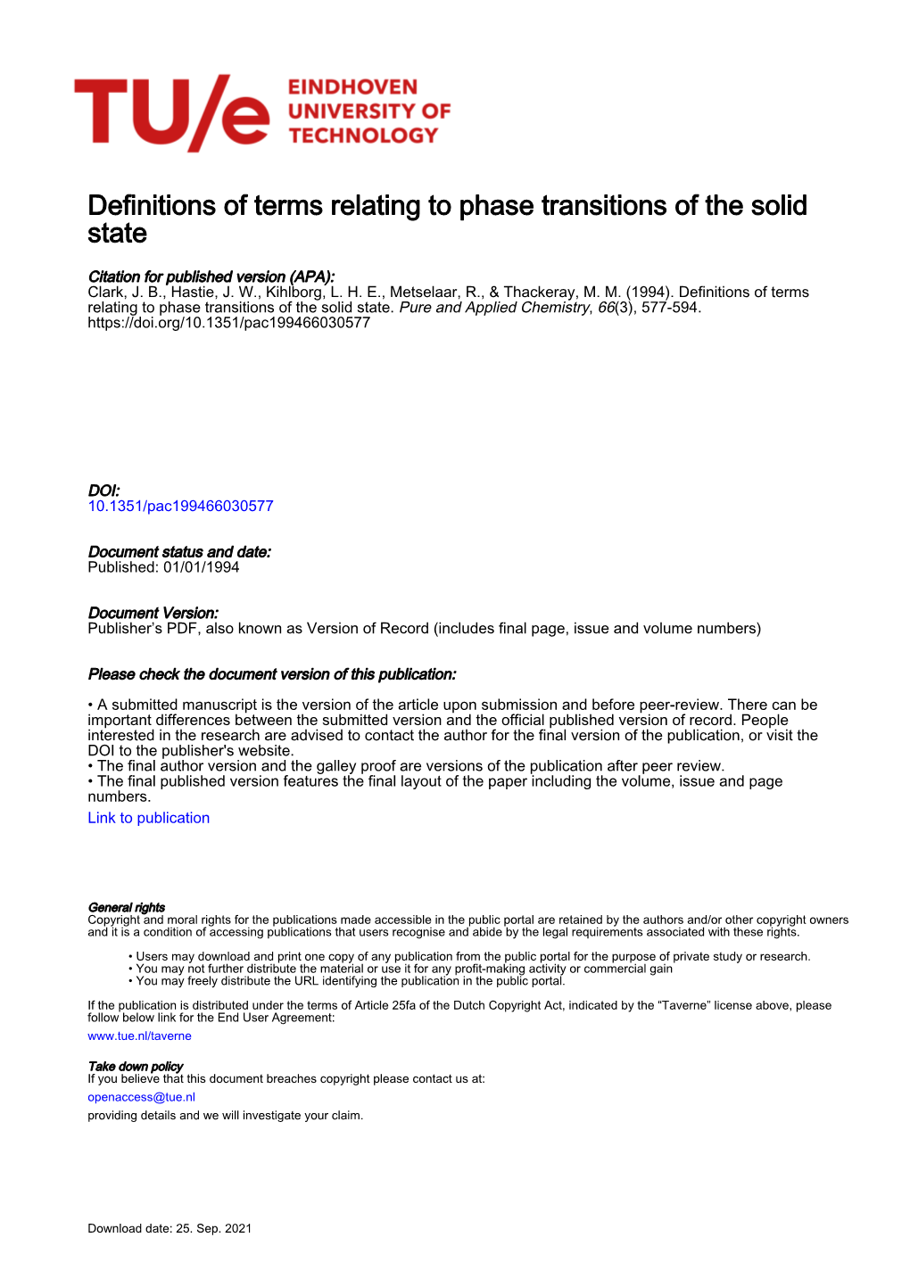 Definitions of Terms Relating to Phase Transitions of the Solid State