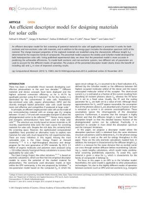 An Efficient Descriptor Model for Designing Materials for Solar Cells