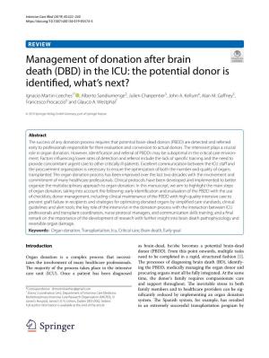 Management of Donation After Brain Death (DBD) in The