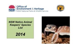 NSW Native Animal Keepers' Species List 2014