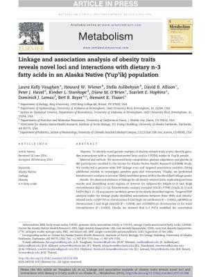 Linkage and Association Analysis of Obesity Traits Reveals Novel Loci and Interactions with Dietary N-3 Fatty Acids in an Alaska Native (Yup’Ik) Population