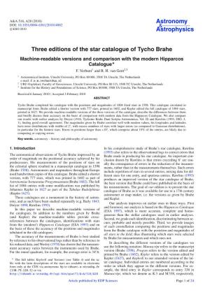 Three Editions of the Star Catalogue of Tycho Brahe*