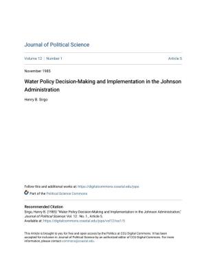 Water Policy Decision-Making and Implementation in the Johnson Administration