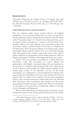 157 Alessandro Mengozzi, Ed., Religious Poetry in Vernacular Syriac from Northern Iraq (17Th–20Th Centuries). an Anthology, CS