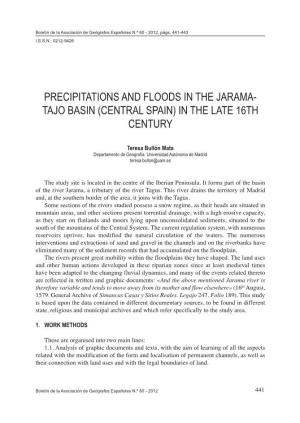 Precipitations and Floods in the Jarama- Tajo Basin (Central Spain) in the Late 16Th Century
