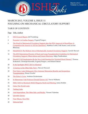 March 2013, Volume 4, Issue 11 Focusing on Mechanical Circulatory Support