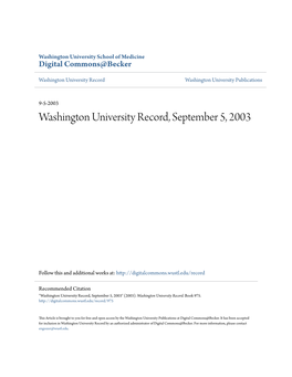 Washington University Record, September 5, 2003