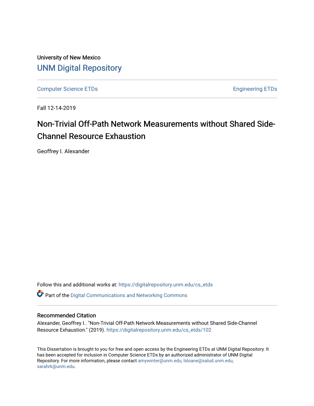 Non-Trivial Off-Path Network Measurements Without Shared Side-Channel Resource Exhaustion." (2019)