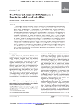 Breast Cancer Cell Apoptosis with Phytoestrogens Is Dependent on an Estrogen-Deprived State