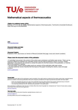 Mathematical Aspects of Thermoacoustics