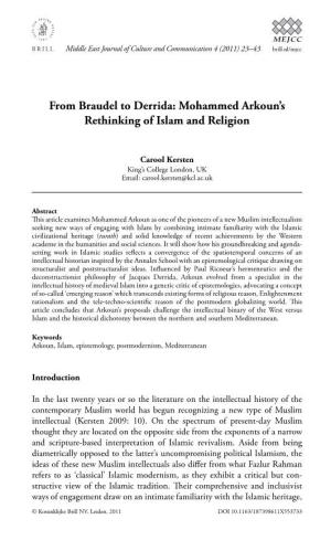 From Braudel to Derrida: Mohammed Arkoun’S Rethinking of Islam and Religion