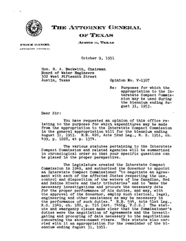 Hon. H. A. Beckwith, Chairman Board of Water Engineers 302 West Fifteenth Street Austin, Texas Opinion No