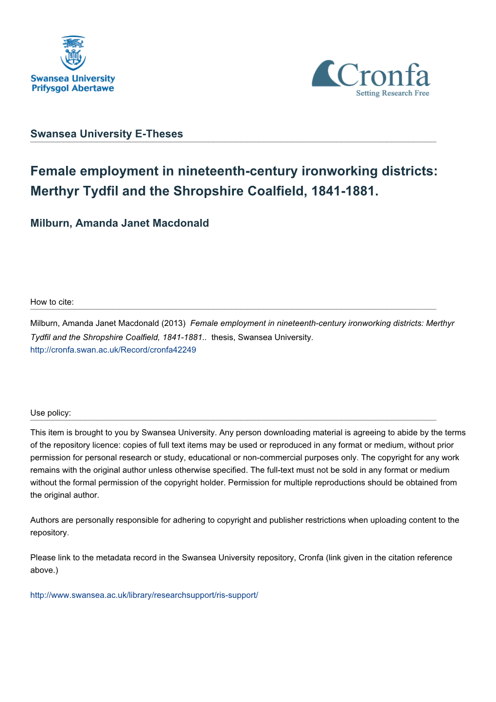 Merthyr Tydfil and the Shropshire Coalfield, 1841-1881