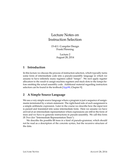 Lecture Notes on Instruction Selection