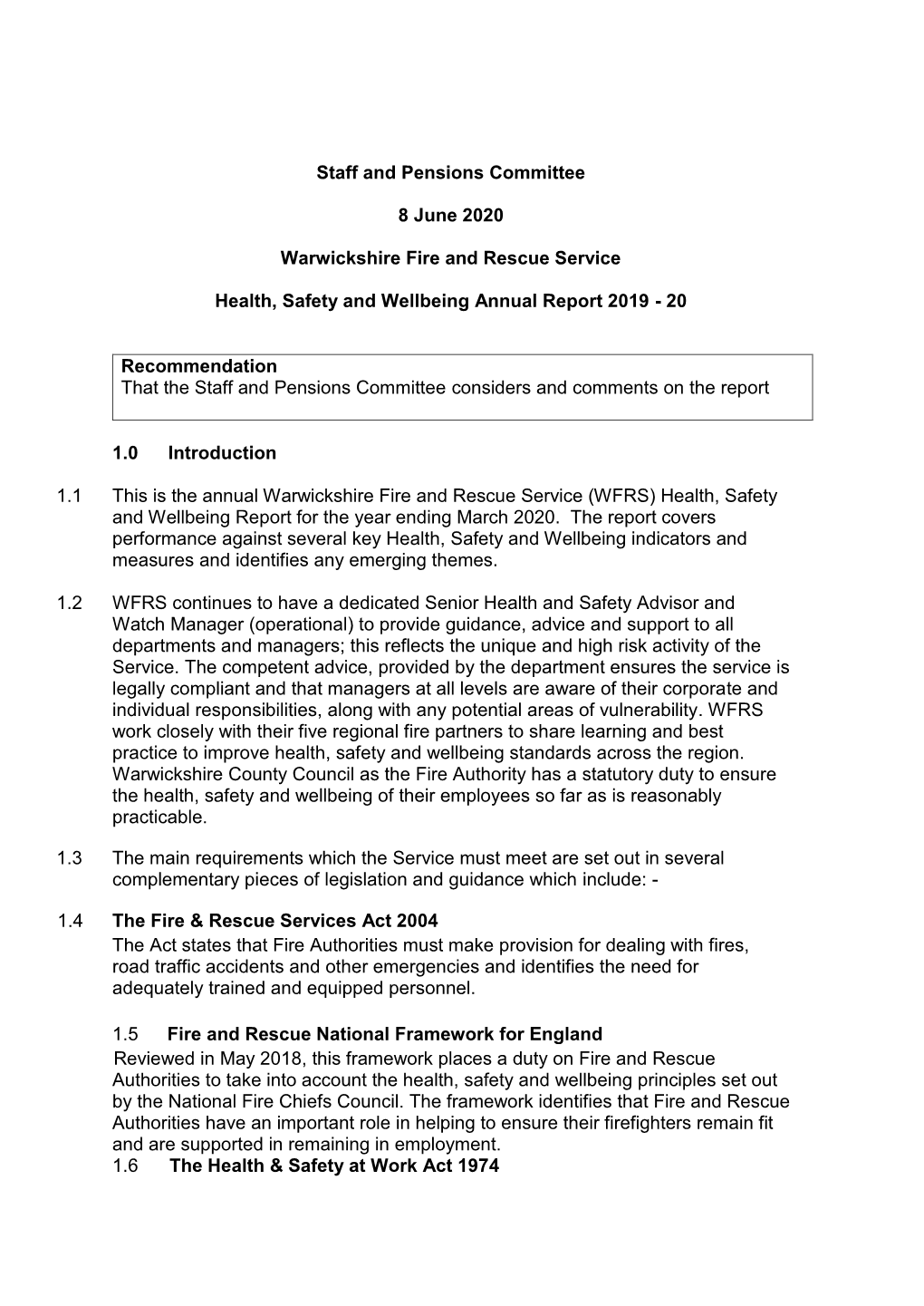 Staff and Pensions Committee 8 June