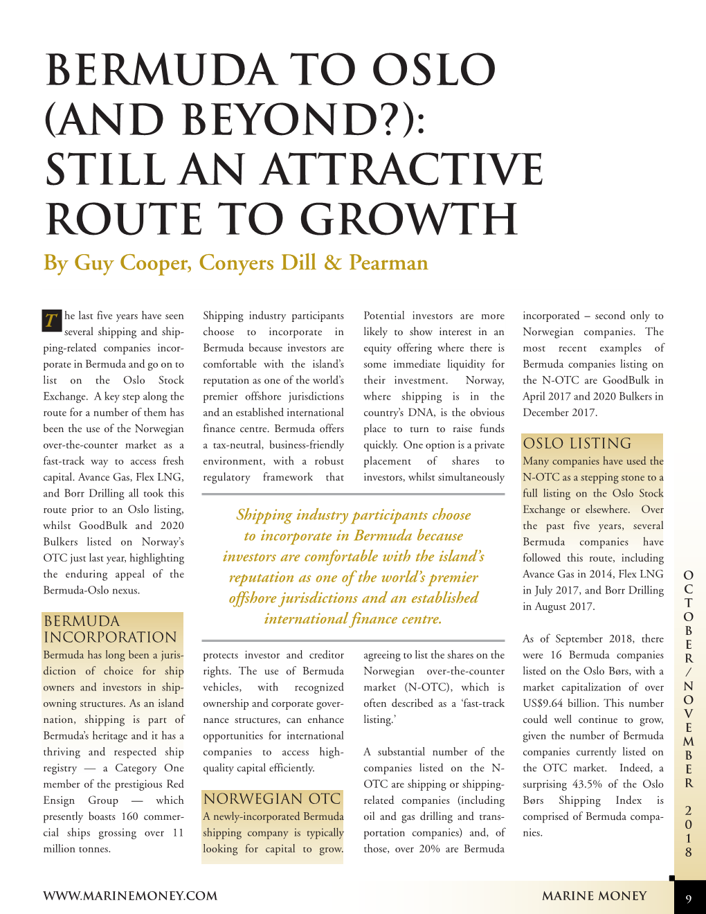 Bermuda to Oslo (And Beyond?): Still an Attractive Route to Growth by Guy Cooper, Conyers Dill & Pearman