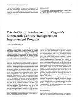 Private-Sector Involvement in Virginia's Nineteenth-Century Transportation Improvement Program