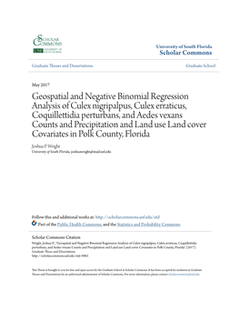 Geospatial and Negative Binomial Regression Analysis of Culex