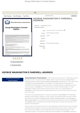 George Washington's Farewell Address My Account | Register | Help